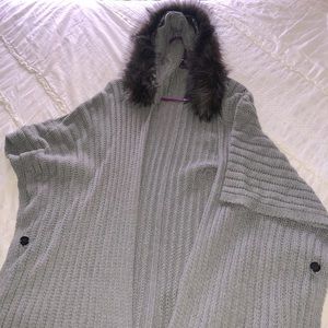 Gray Faux Fur Poncho
